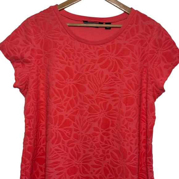 Lands End Size XL Coral Terry Cloth Floral Jacquard Beach Dress Swim Cover Up - Picture 3 of 8